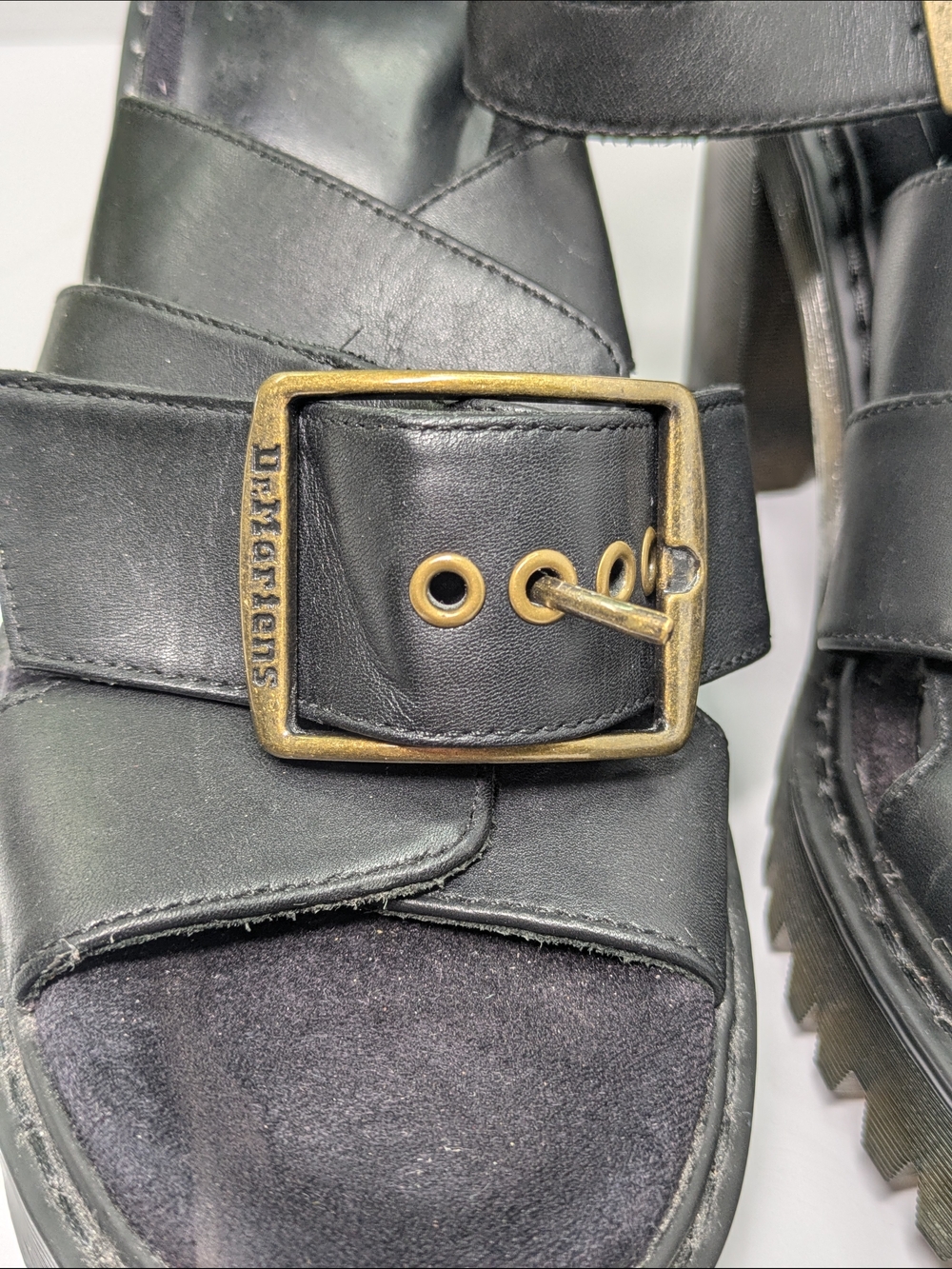 Black Chunky Heel Platform Sandals with Buckle - Picture 5 of 11